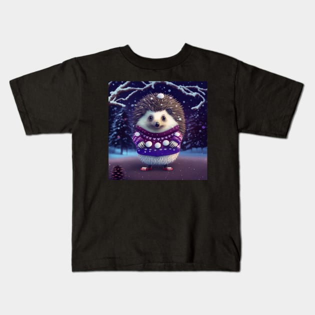 Cute Christmas Hedgehog Kids T-Shirt by Art8085